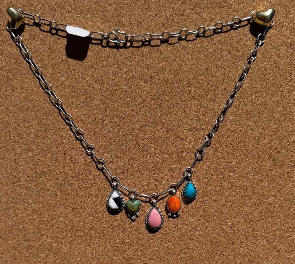Handmade Sterling Silver Multi Stone Charm Necklace with all natural Teardrop St